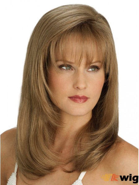 Straight With Bangs Long Blonde Flexibility Lace Front Wigs