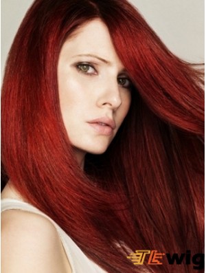 Hairstyles Red Straight With Bangs Monofilament Long Wigs