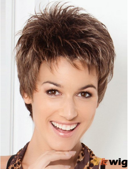 Cheap Brown Cropped Straight Boycuts Lace Front Wigs
