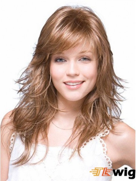 Straight Layered Shoulder Length Brown Suitable Lace Front Wigs
