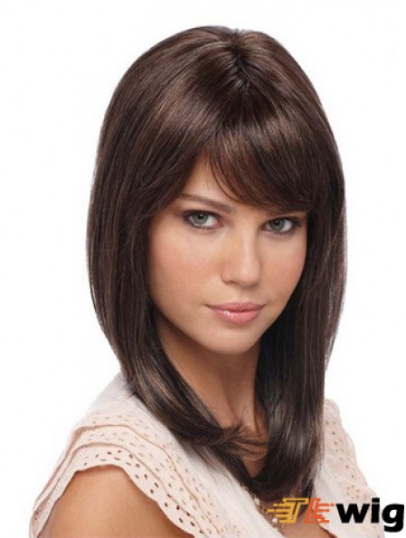 Straight With Bangs Shoulder Length Brown Cheapest Lace Front Wigs
