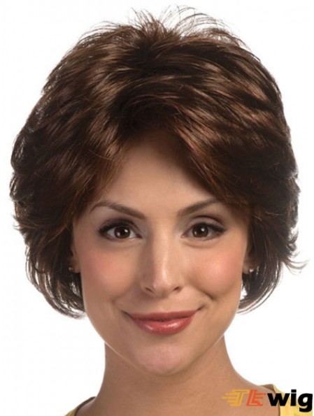 Great Brown Short Wavy Layered Lace Front Wigs