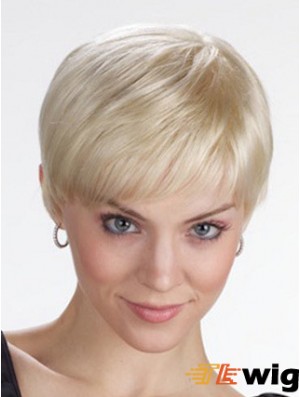 Monofilament Wigs With Bangs Straight Style Cropped Length