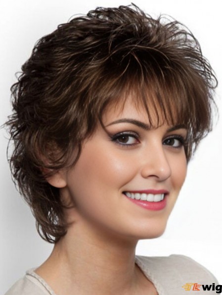 Short Curly Classic Brown Exquisite 100% Hand-tied Wigs
