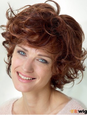 Curly With Bangs Shoulder Length Auburn Popular Lace Front Wigs