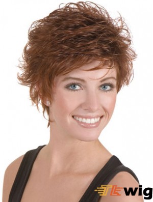 Discount Brown Cropped Wavy Boycuts Lace Front Wigs