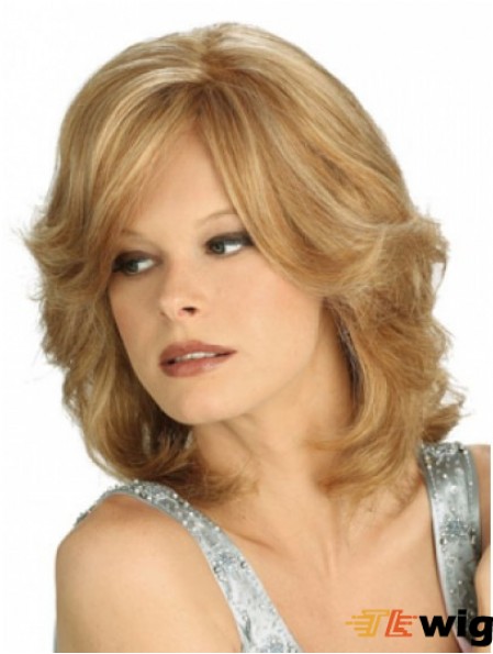 Blonde Shoulder Length Wavy Layered 100% Hand-tied Wig Store Online