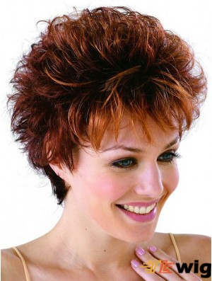 Classic Cropped Wavy Auburn Synthetic Petite Monofilament Wigs