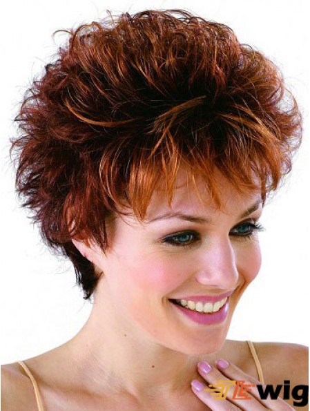 Classic Cropped Wavy Auburn Synthetic Petite Monofilament Wigs