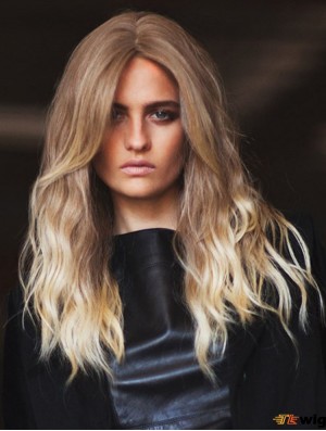 Long Wavy Without Bangs Fashion Blonde Lace Front Wigs