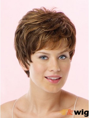 Amazing Brown Cropped Wavy Boycuts Lace Front Wigs