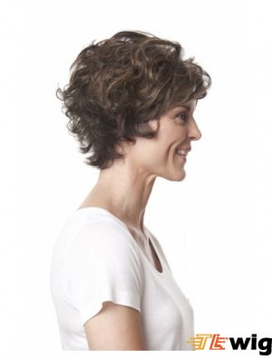 Short Curly Layered Brown Top 100% Hand-tied Wigs