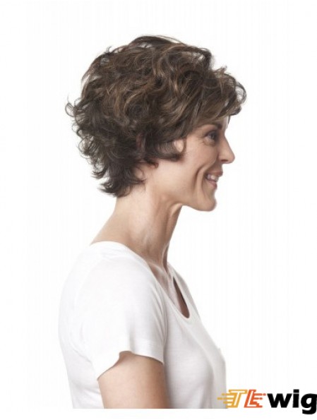 Short Curly Layered Brown Top 100% Hand-tied Wigs
