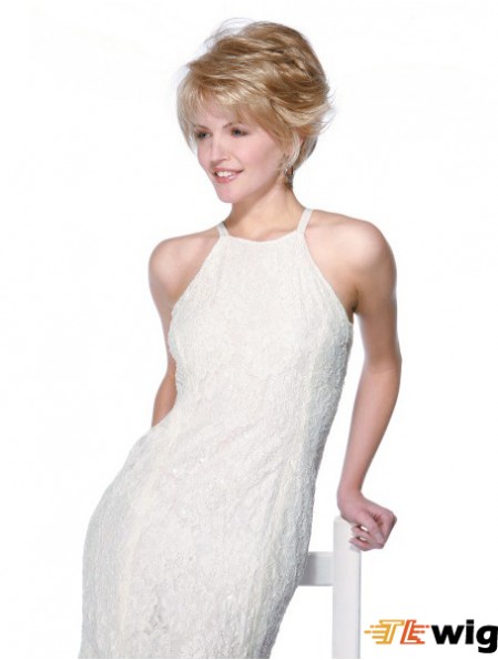 Chin Length Wavy With Bangs Blonde Fashionable 100% Hand-tied Wigs