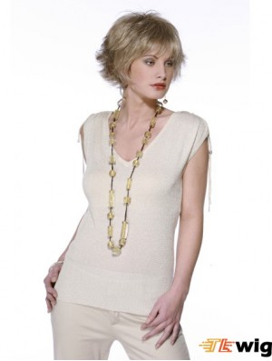 Chin Length Wavy Layered Blonde Convenient 100% Hand-tied Wigs