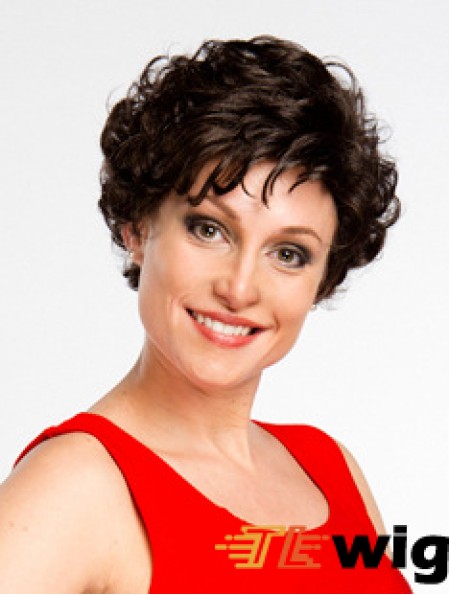 Black 8 inch New Short Wavy Layered Lace Wigs