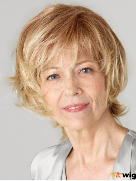 Shoulder Length Wavy Layered Blonde Incredible 100% Hand-tied Wigs
