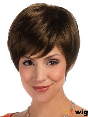Comfortable Brown Cropped Straight Boycuts Lace Front Wigs