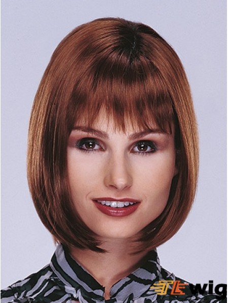 Chin Length Straight Monofilament Auburn Top Bob Wigs