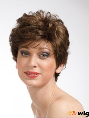 Brown 8 inch Sassy Short Wavy Layered Lace Wigs