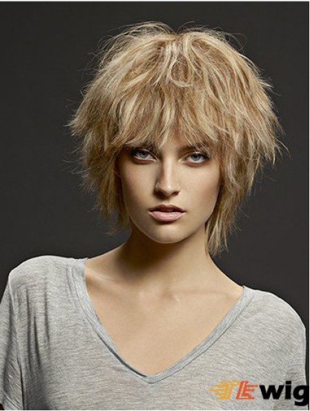 Chin Length Straight Layered Blonde Discount 100% Hand-tied Wigs