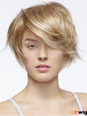 Short Straight Layered Blonde Fashion 100% Hand-tied Wigs
