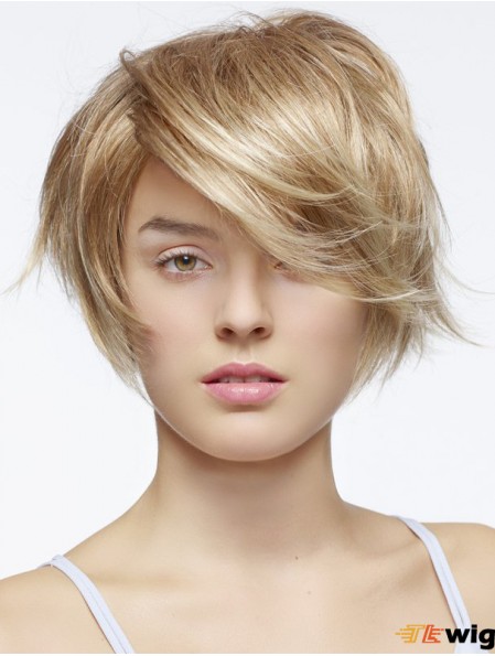 Short Straight Layered Blonde Fashion 100% Hand-tied Wigs