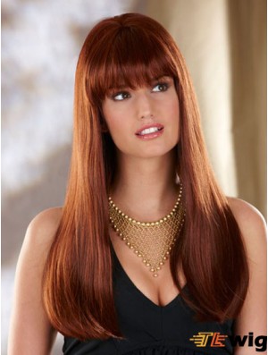 Straight With Bangs Long Auburn Convenient Lace Front Wigs