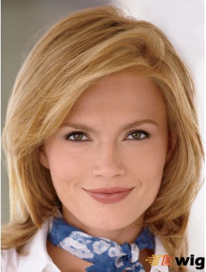 Blonde Straight Shoulder Length With Bangs 100% Hand-tied Cheap UK Wigs