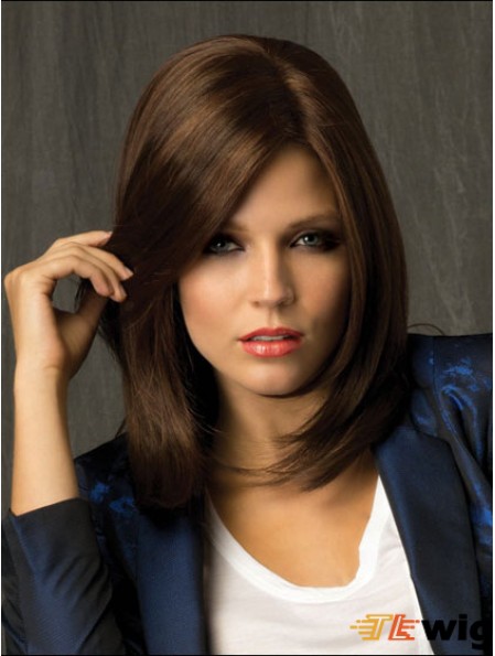Straight With Bangs Shoulder Length Brown Amazing Lace Front Wigs