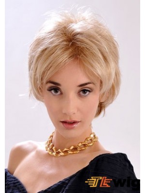 9 inch Top Straight Layered Blonde Short Wigs