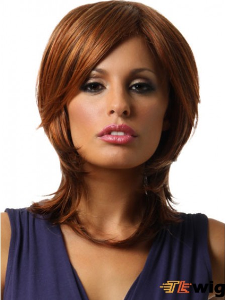 Straight Layered Shoulder Length Auburn Discount Lace Front Wigs