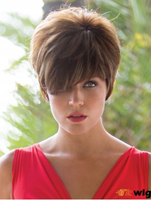 Brown 8 inch Trendy Short Wavy Boycuts Lace Wigs
