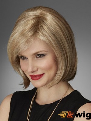 Chin Length Straight Bobs Natural Blonde Lace Front Wigs