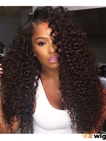Curly Remy Human Hair 20 inch Without Bangs Black 360 Lace Wigs