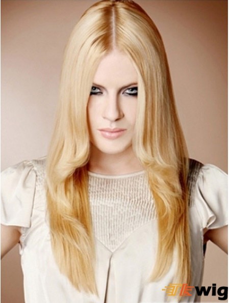 22 inch Straight Blonde 100% Hand Tied Synthetic Mono Cap Wigs