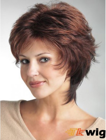 Monofilament Ladies Wigs With Synthetic Wavy Style Layered Cut