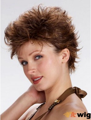 Brown Cropped Wavy Boycuts 100% Hand-tied Wig Sales