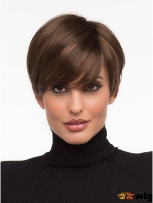 Fashionable Brown Cropped Straight Boycuts Monofilament Wigs