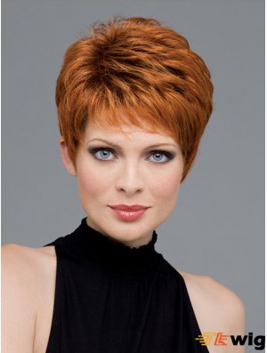 Good Auburn Cropped Wavy Boycuts Monofilament Wigs