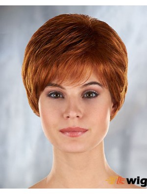 Auburn Curly Synthetic Short With Bangs Mono Filament Wigs