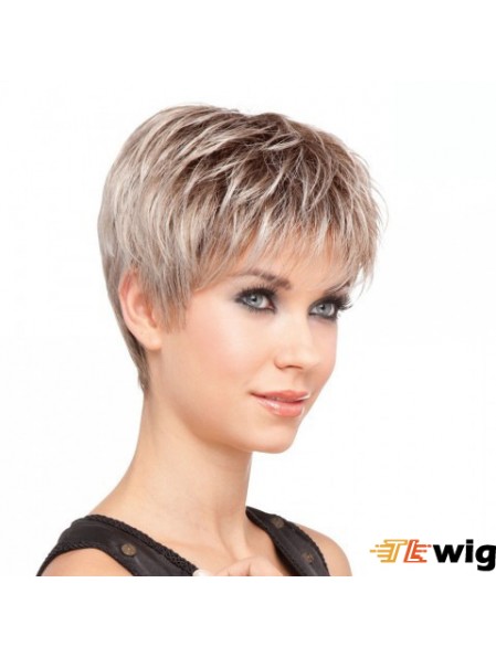 Sassy Blonde Cropped Straight Layered Lace Front Wigs
