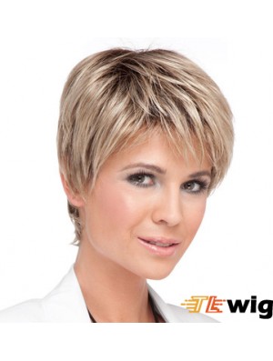 Cheap Blonde Cropped Straight Boycuts Lace Front Wigs