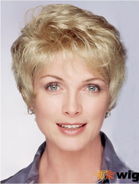 Layered Short Wavy Blonde 8 inch Ideal Monofilament Wigs