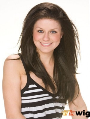 Brown 22 inch Perfect Long Straight Without Bangs Lace Wigs