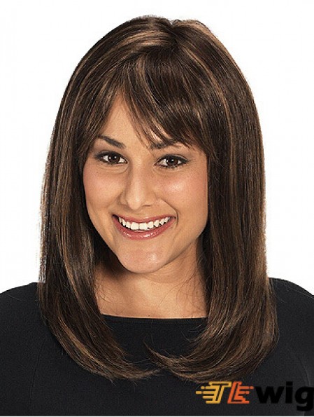With Bangs Long Straight Brown 16 inch Discount Monofilament Wigs