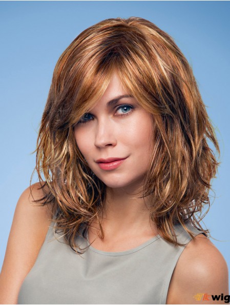 Layered Shoulder Length Wavy Auburn 12 inch Natural Monofilament Wigs