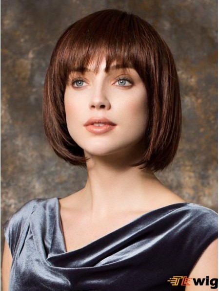 10 inch Chin Length Monofilament Brown Bob Style Wig
