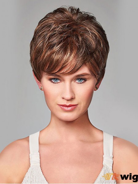 Wavy Short Brown 8 inch Monofilament Beautiful Bob Wigs
