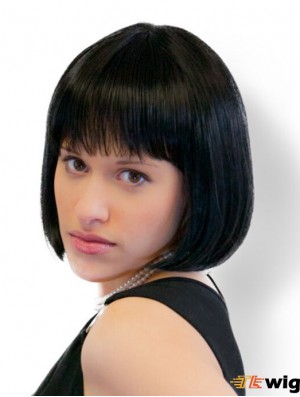 Straight Chin Length Black 10 inch Monofilament New Bob Wigs